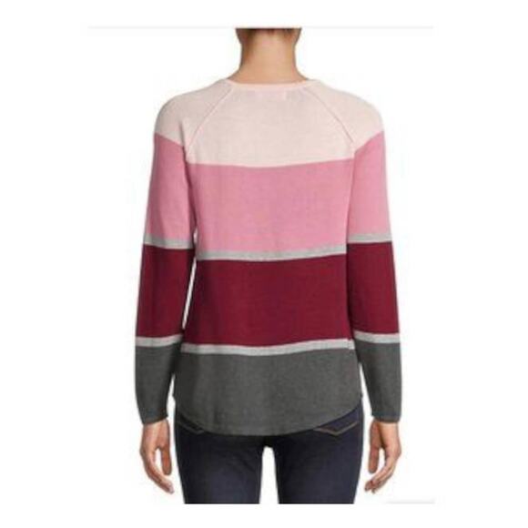 Karen Scott Womens Striped Color Block Long Sleeve Sweater Medium NEW Pinks Gray - Picture 3 of 10